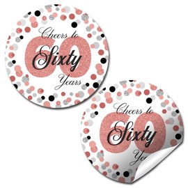Confetti Rose Gold Polka Dot 60th Birthday Party Sticker Labels, 40 2" Party Circle Stickers by Amanda Creation, Great for Party Favors, Envelope Seals & Goodie Bags