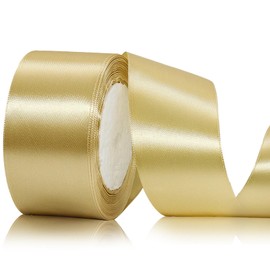 Gold Satin Ribbon 2 inch X 25 Yards, Gold Silk Ribbon for Gift Wrapping Very Suitable for Wedding Party, Invitation Decorations, Hair Bow, Ribbon Crafts, Flower Bouquet Accessories
