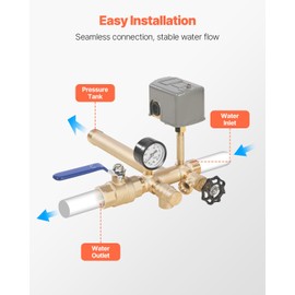 VEVOR 1" x 11" Well Pressure Tank Tee Kit, with 40/60PSI Switch, 8-Pieces Pure Brass Pressure Tank Installation Kit for Water Well, 1 in Gate Valve Included, Fit Most tanks with Diameter up to 16 in