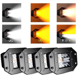 ASLONG 4PCS 5Inch LED Flush Mount 6 Modes Amber/White Flasing Strobe Pods Fog Lights Offroad Backup Light Reverse Light Grill Mount Light with Switch Wiring Harness for Trucks Boat Golf Cart SUV ATV