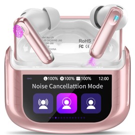 Thunelec Touchscreen Headphones, In-Ear Headphones, Wireless Bluetooth 5.4 with ANC+ENC Rose Gold