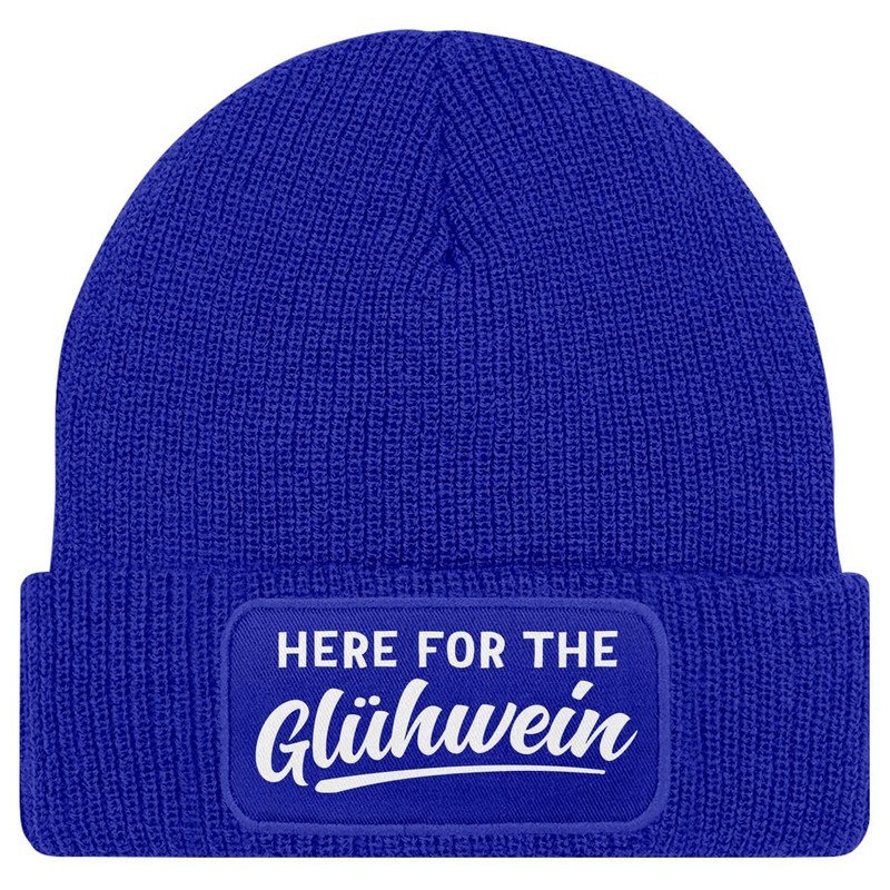 MoonWorks® Men's Knitted Beanie Hat with Patch Saying "Glühwein" Funny