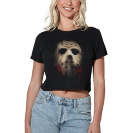 Popfunk Friday The 13Th Jason Voorhees Large Face Mask Women's Crop Top T-Shirt, Black, Small