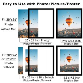 JCJMY 20x24 Picture Frame with 16x20 Mat Set of 2, Display Photo 16x20 with Mat or 20 x 24 Without Mat, Wall Hanging Large 20 by 24 Poster Frame with Plexiglass, 2 Pack, Black