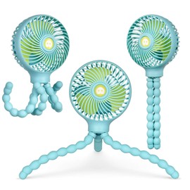 WiHoo Mini Handheld Stroller Fan,5200mAh Battery Operated Fan Personal Portable Fan Car Seat Baby Fan with Flexible Tripod,USB or Battery Desk Fan Adjustable 3 Speeds for Camping/Traveling