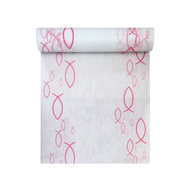 Fleece Table Runner Fish White / Pink for Christening Confirmation Communion 28 cm x 5 m