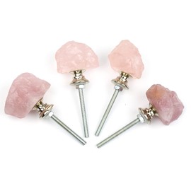 Malimali Natural Rose Quartz Knobs for Cabinets and Drawers Set of 4,Pink Dresser Drawers Pulls and Knobs,Crystal Closet Door Knobs for Bifold Doors Cupboard Wardrobe Kitchen Bathroom