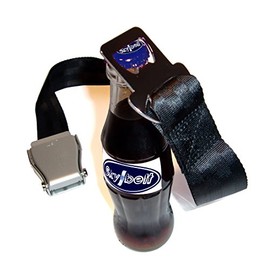 Skybelt Aeroplane Belt Silver/Black with Bottle Opener Airline Seat Belt, black