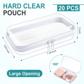 Qiyaz 20 Pcs Clear Hard Zipper Case Hard Shell Plastic Pouch Transparent Double Zippers Toy Storage Organizer Bins for Building Blocks, Puzzles, Cosmetics(7.48 x 2.94 x 2 Inch)