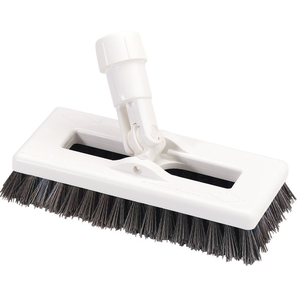 SPARTA 363883103 Plastic Block Swivel Scrub Brush, Polyester Bristles, 1" Bristle Trim, 8" Length x 3-1/2" Width, Black/White