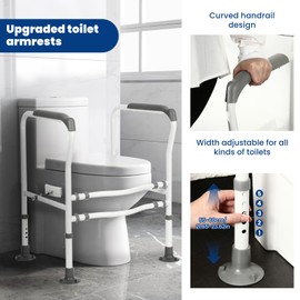 Adjustable Toilet Safety Rails for Seniors, HSSZXFR No-Punch Toilet Frame with Non-Slip Handles and Multi-Angle Adjustable Clamps, Toilet Stand Up Assist Support Frame for Elderly and Disabled