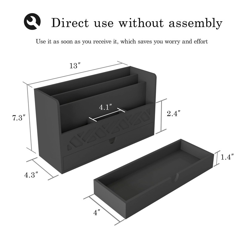 Bamboo Mail Organizer Countertop Desktop with Drawer - Desk Organizer