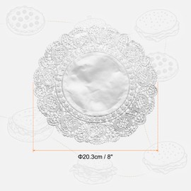 sourcing map 50pcs Lace Paper Doilies 8 Inch Silver Round Disposable Decorative Paper Placemats Hollow Flower Absorbing Papers for Cakes Desserts Food Decoration Wedding Birthday