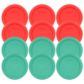 Pyrex 7202-PC 1 Cup (6) Green (6) Red Round Plastic Food Storage Lids