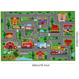 Kids Carpet Playmat Rug 78.7"x59", Car Rug for Kids Cars, Non-Slip Town City Road Map Kids Rug for Playroom Bedroom Boys, Kids Cars Road Rugs, Track Carpets (78.7X59Inch,Green)