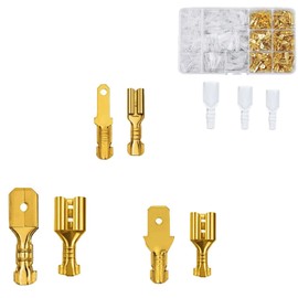 HUIKKJP Flat Terminal Set, Crimp Terminals, Connection Terminals, Set of 135, Insulated Sleeves, Covers, Connectors, Male and Female Set, Wiring Connection, Car, Motorcycle, Speaker, Storage Case