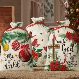 Horaldaily 3PCS Christmas Gift Bag 16x20 Inch,Christmas Crucifix Ball Ornaments Stocking Storage Sack Present Xmas Gift Bags Party Favors Bags