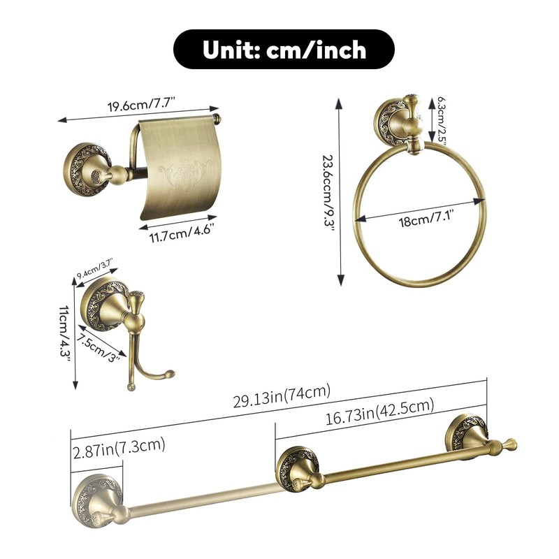 WINCASE Antique Brass Bathroom Accessories, Retro Adjustable Bathroom Hardware, Brass