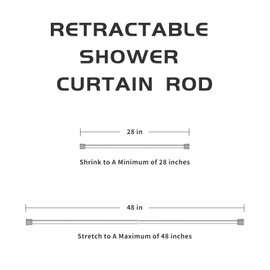 Ginbel Direct Shower Curtain Rod 28-48 Inch, 1"Diameter Spring Long Adjustable Tension Curtain Rods for Bathroom Windows Closet No Drilling No Rust, Silver