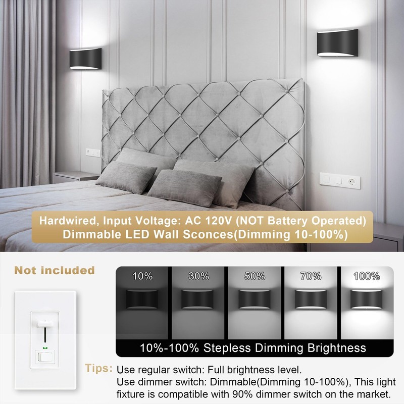 TRLIFE Modern Wall Sconces, 3000K/4000K/6000K Selectable and Dimmable LED Wall