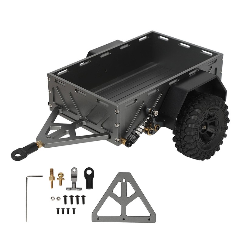 RC Car Hitch Trailer Aluminum Alloy Antislip Rubber Tire Rustproof