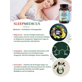 SwissMedicus SleepMedicus - The Power of 10 Herbs, such as Ashwagandha, Lemon Balm Blossom and More with Magnesium for the Perfect Night Recovery, 120 Vegan Capsules