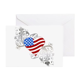 CafePress Independence Day Flag Heart Greeting Cards (Packa Folded Greeting Cards (10-pack) Matte