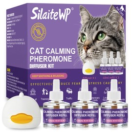 SilaiteWP Calming Pheromone Diffuser for Cats Relieves Anxiety and Stress Calming 1 Diffuser for Cats 3 Refills, Reduces Fighting and Scratching Calming Relaxation