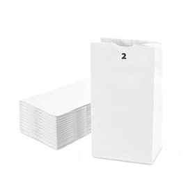 [200 Pack] 2 LB 7.88 x 4.13 x 2.5" White Paper Bags Grocery Lunch Retail Shopping Durable Bleached Barrel Sack