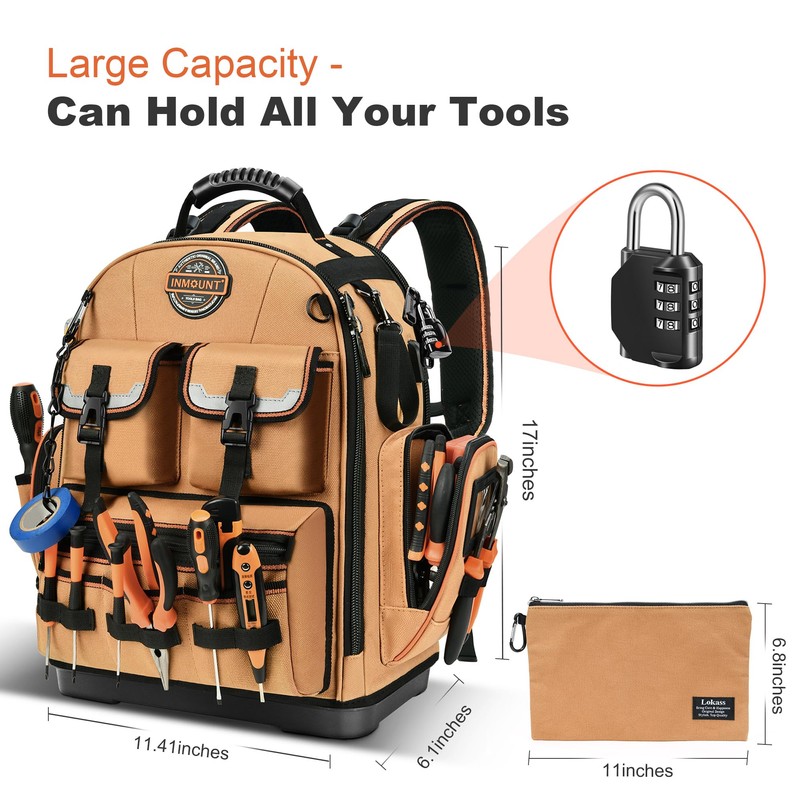 Tool Backpack with 2 Small Tool Bags - LOKASS Backpack
