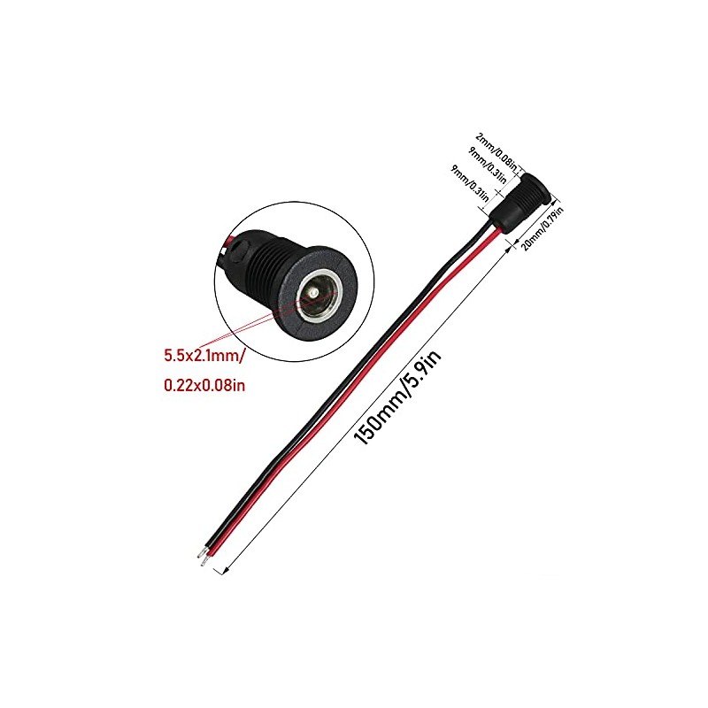 LUORNG 5Pcs 10A DC-099 Power Jack Cord Socket Threaded Female
