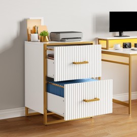 YITAHOME 2 Drawer File Cabinet, Lateral Filing Cabinet for Home Office, White and Gold