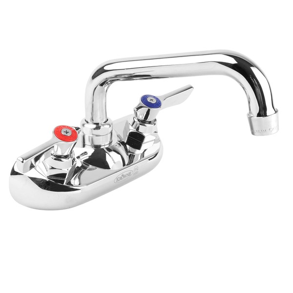 Krowne Wall Mount Kitchen Faucet - Utility Sink 4” Center Mount, 6" Swing Spout, ½” NPT Male Inlet, 2 GPM Flow Rate, Ceramic Valve Chrome Plated Finish, Lever Handle, Silver Series Plumbing, 10-406L