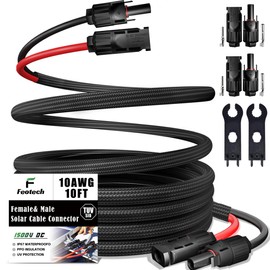 Feotech Twin Wire 10 Feet Solar Extension Cable 10AWG with -IP67- Female and Male Connector, Bonus Two Pairs of Free Connector Solar Panel Adapter kit Tools (4 Pairs connectors)