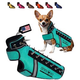 CoyoteVest SpikeVest Dog Harness Vest for Small Dogs, Reflective Dog Vest with Spikes to Shield Your pet from Coyotes, Raptor and Animal Attacks, Anti Hawk Vest, Made in USA (XXS-Turquoise)