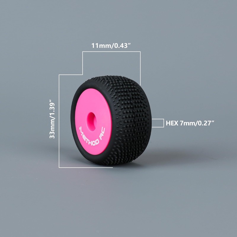 METHOD RC Pre-glued NitraGrip 1/24 Buggy Tires 7mm Hex Pink