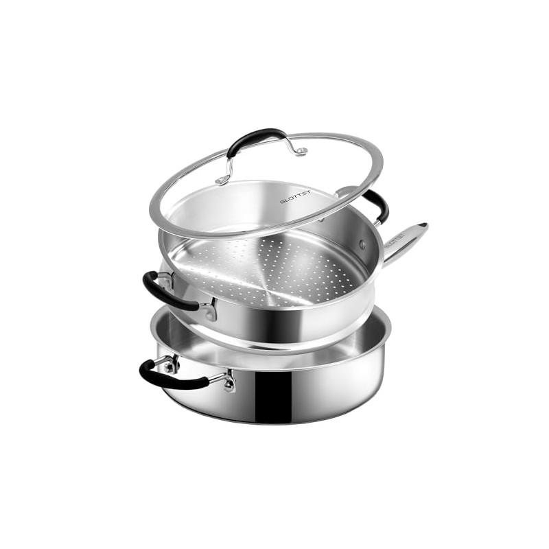 SLOTTET Tri-Ply Stainless Steel Saute Pan with Lid, 5 Quart