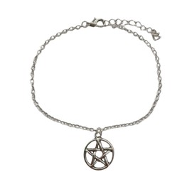 Silver Color Pentagram Anklet, Pentacle Ankle Bracelet, Pagan, Wiccan, Summer Beach Jewelry