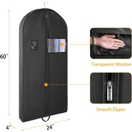 Garment Bag, Garment Bags with Zip, Suit Bag for Travel, Storage, Garment Cover for Long Dress, Dance Costumes, Business Suits, Dresses, Coats, Black (152 x 60 cm)