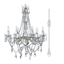 Brink House Outdoor 6 Light Plug-in Crystal White Chandelier H26”xW22”, White Metal Frame, Clear Acrylic Crystals, and Low Voltage (12 Volts) IP65 Water Resistant Electrical Components