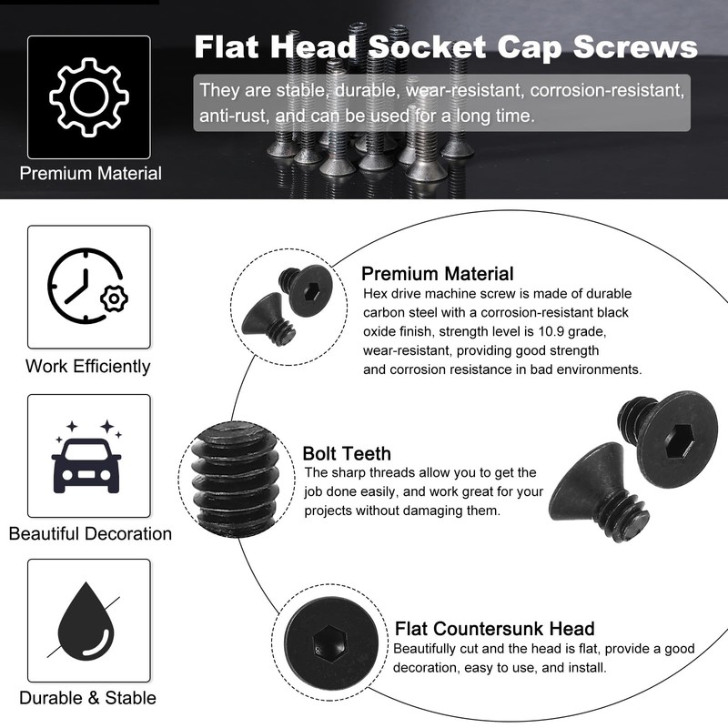 PATIKIL 1/4-20 x 3/8" Flat Head Socket Cap Screws, 20