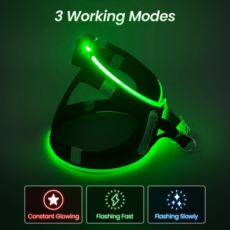 PceoTllar Light Up Dog Harness, LED No Pull Reflective Dog