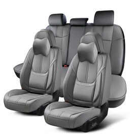 KIDYACWST Grey Car Seat Covers Full Set, 5 Seats Universal Leather Car Seat Covers, Waterproof Leather Seat Covers for Car and Headrest, 2023 Car Seat Cushion Protector, for Most Sedans SUV Truck