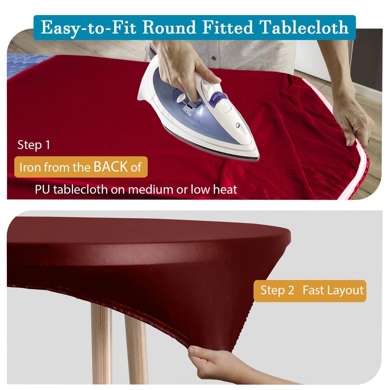 Rinpon Double Fitted Design PU Round Fitted Tablecloth, Anti-Tear Wipeable