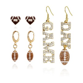 Rugby Football Stud Earrings For Women Cute Football Sport Stud Earrings Rugby Championship Earrings Crystal Game Day Earring Set Dainty Football Jewelry (Brown-Set)