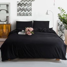 WEAVERS: 3-Piece Luxurious Microfiber Duvet Set - Super Soft Cotton-like Feel, Breathable, Duvet cover with Pillowcases. (Colour Black Size Single)