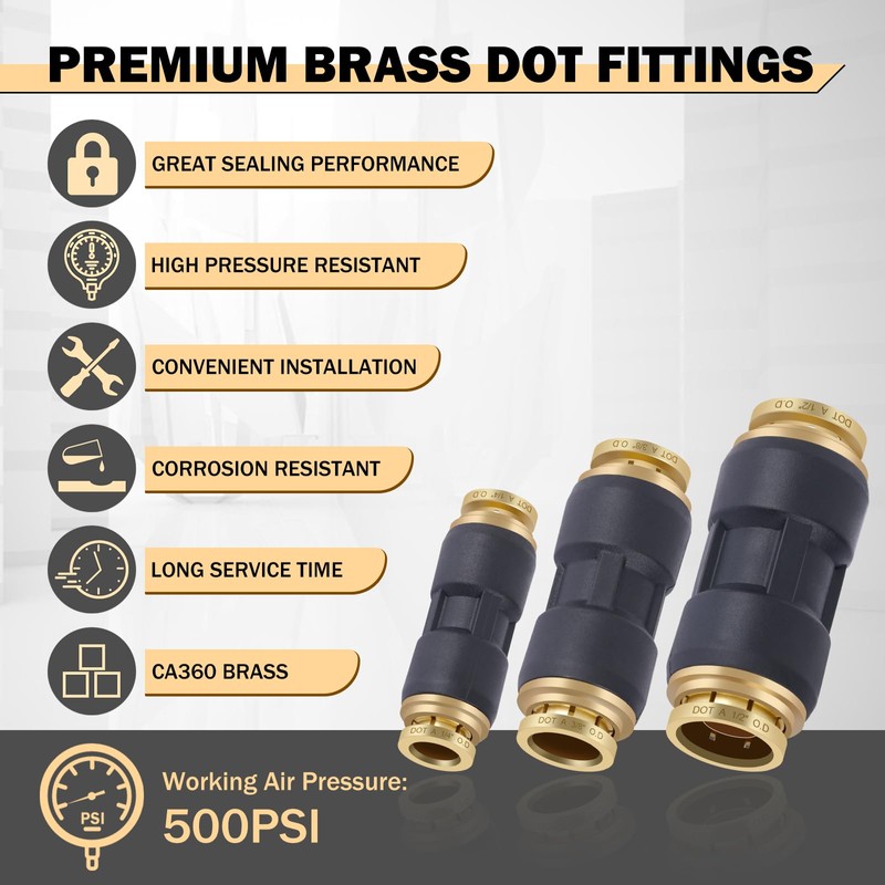 CheeMuii 32 PCS DOT Air Line Fittings 1/4" 3/8" 1/2"