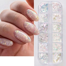 Holographic Nail Art Glitter Iridescent Flakes Nail Foil 12 Grids Mermaid Bright Colorful Star Gradient Ice Slag Nail Sequins Paillettes Summer Nail Art Decoration