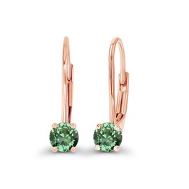 14K Rose Gold Plated Sterling Silver 4mm Created Green Sapphire Birthstone Leverback Earrings