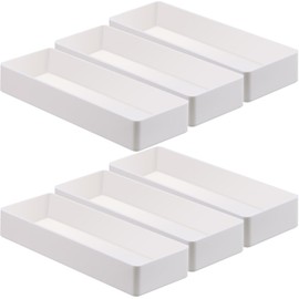 6 Pcs Plastic Desk Drawer Organizer Tray White Desk Organizer Desktop Organizer Accessory Tray Stackable Storage Trays for Office Makeup Bathroom Kitchen Vanity, 9.45 x 2.95 x 1.38 Inch
